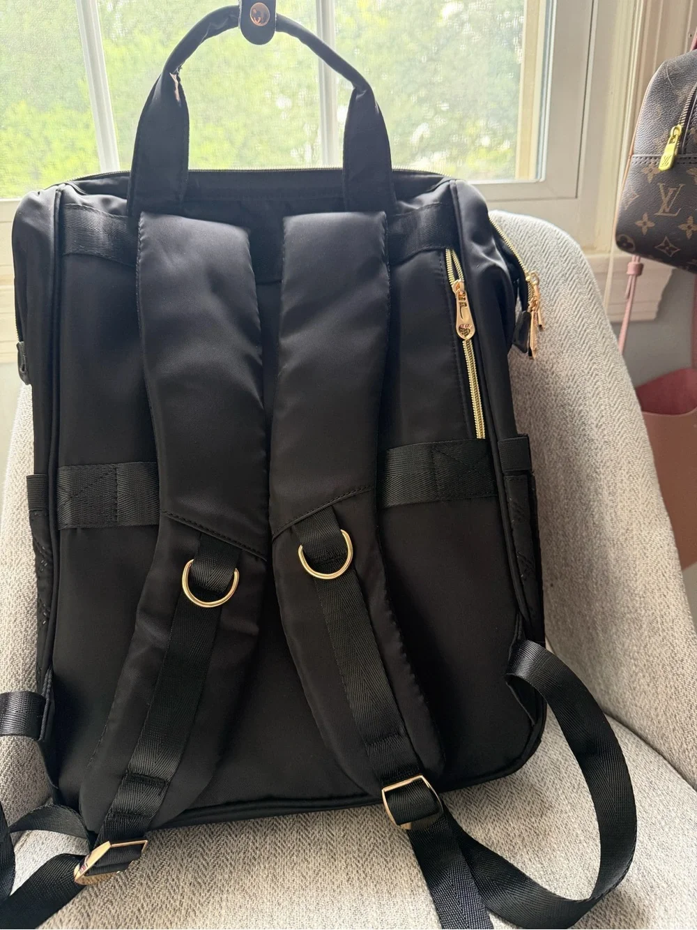 Weitars Women Bags Black Quilted Backpack Tote with Gold Accents